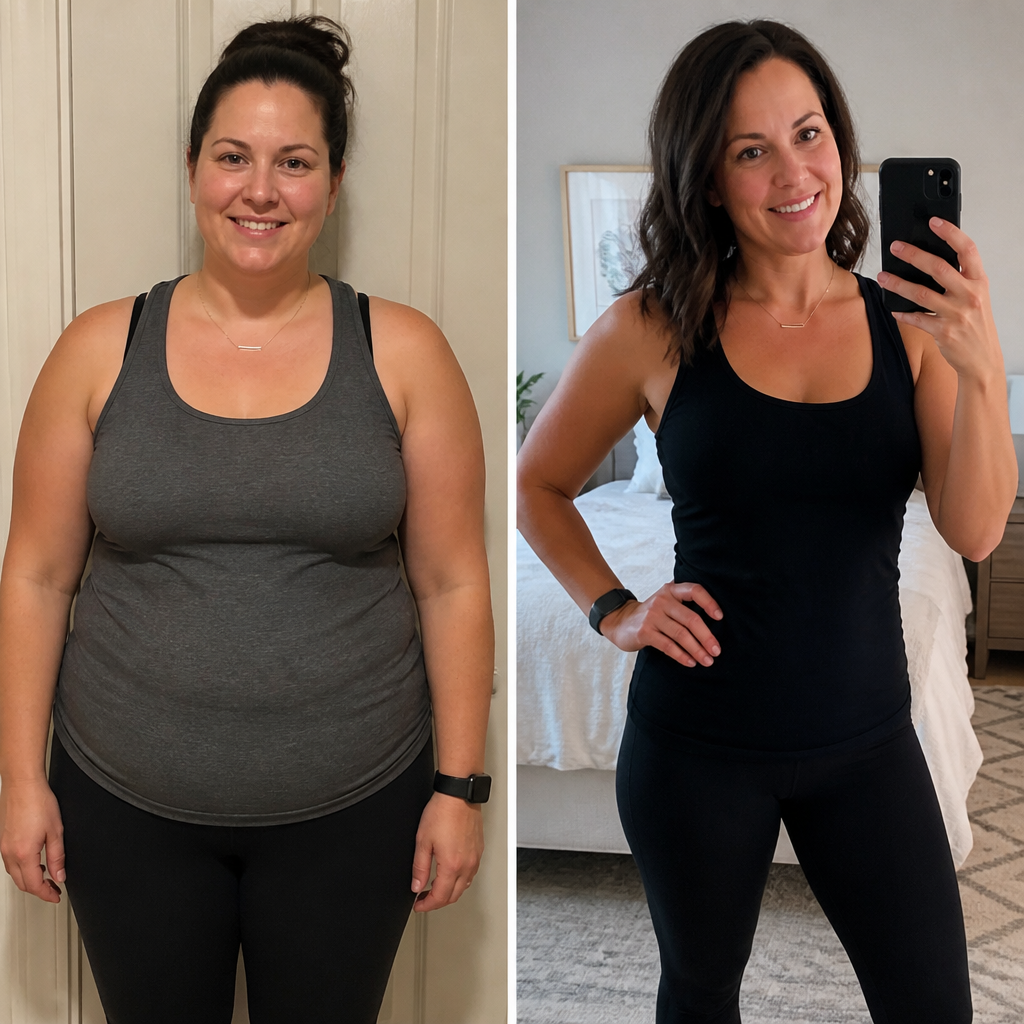 Buena Health medical weight loss patient shown before and after, with visibly reduced body weight and improved composition